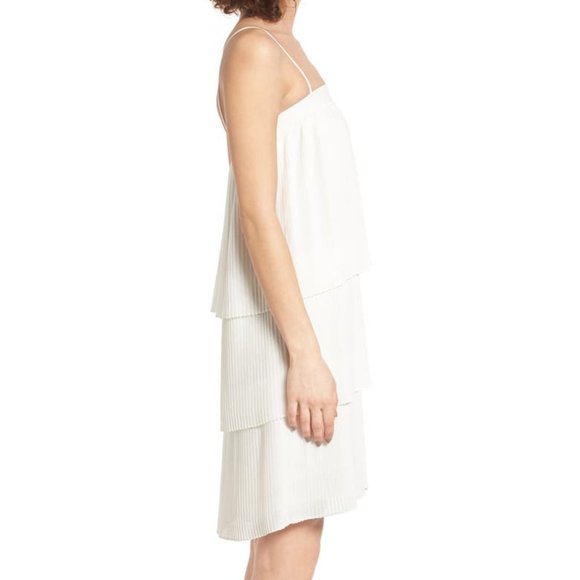 Chelsea28 TIERED CHIFFON WHITE SPAGHETTI STRAP Flounce DRESS! Size M! - Picture 3 of 7